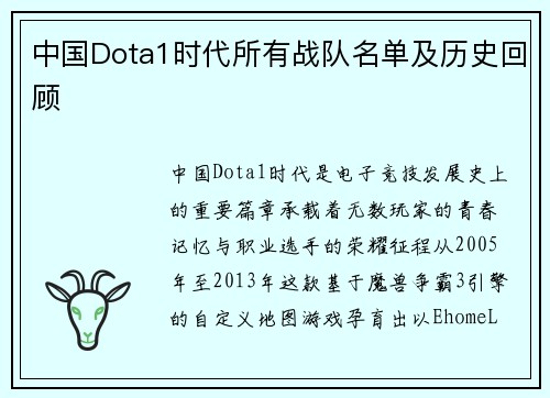 中国Dota1时代所有战队名单及历史回顾